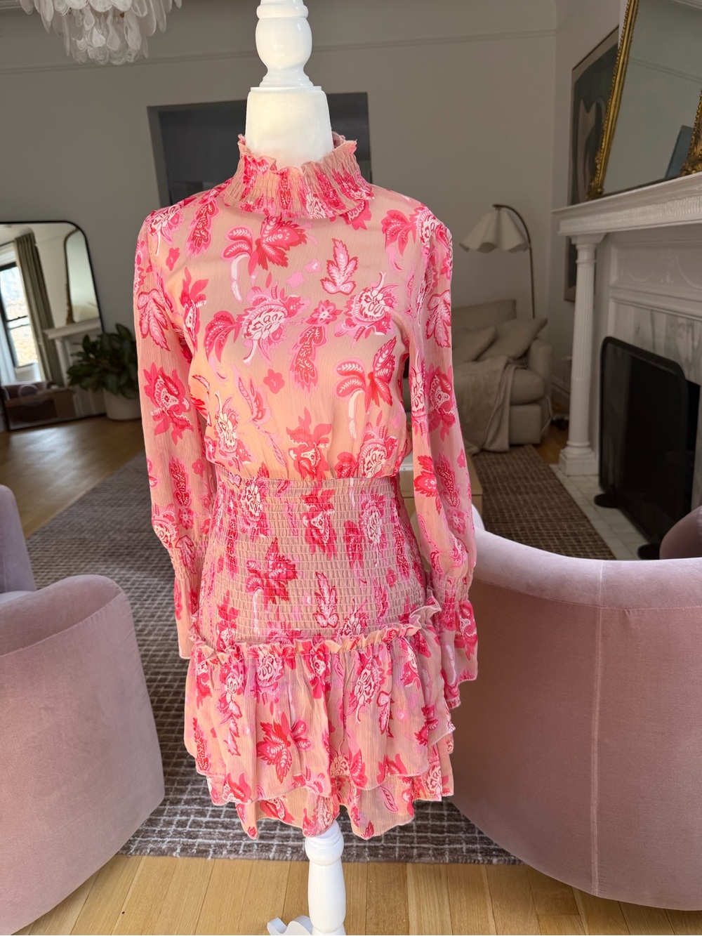 Elegant Pink Floral Mini Dress